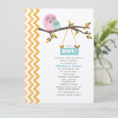 秋の男の子の赤ちゃんシャワーママ&ベビーフクロウ 招待状 (スタンド正面)