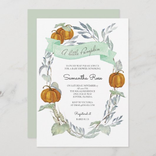 秋の男女兼用ベビーシャワー招待状 招待状 (正面/裏面)