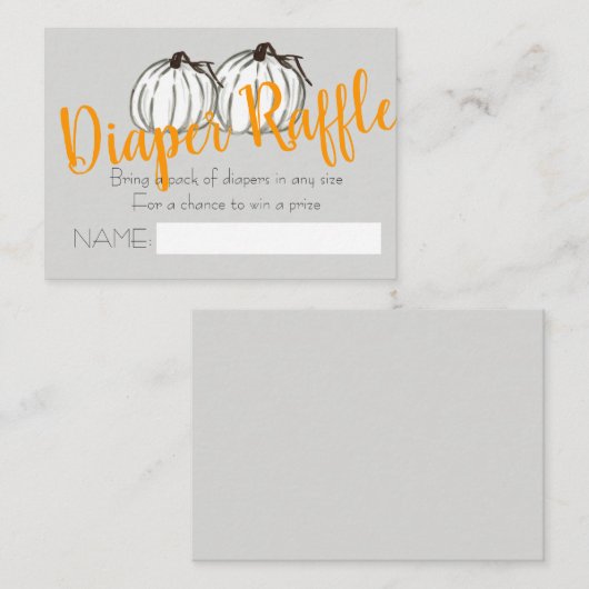 秋の白いカボチャおむつのラッフルのbabyshowerカード エンクロージャーカード (正面/裏面)