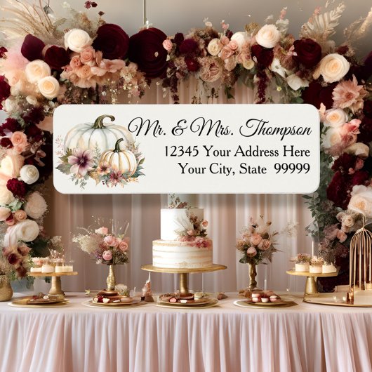 秋の白いパンプキン フラワーデザイン ワインレッド 返信先住所 ラベル