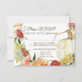 秋の白いパンプキン フラワーリース ワインレッド 結婚式 出欠カード