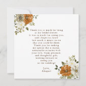 秋の白いパンプキン ブライダルシャワー サンキューカード (裏面)