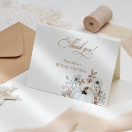 秋の白いパンプキン ブライダルシャワー サンキューカード