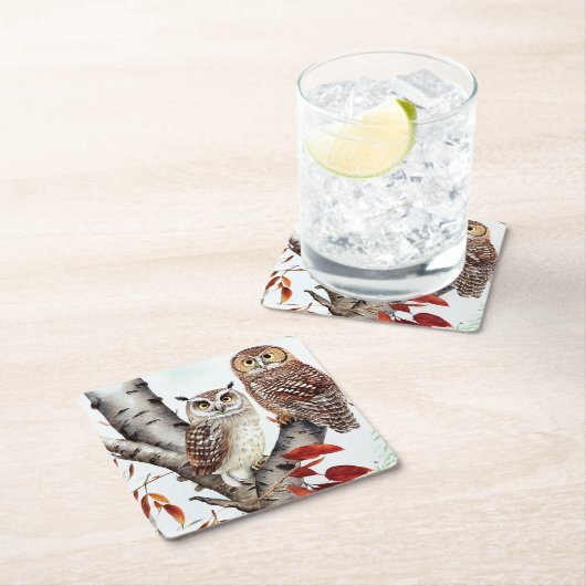 秋の白い樺の木 スクエアペーパーコースター (インサイチュ)