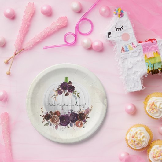 秋の白かぼちゃカップル赤ちゃんシャワー ペーパープレート (パーティー)