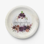 秋の白かぼちゃカップル赤ちゃんシャワー ペーパープレート (正面)