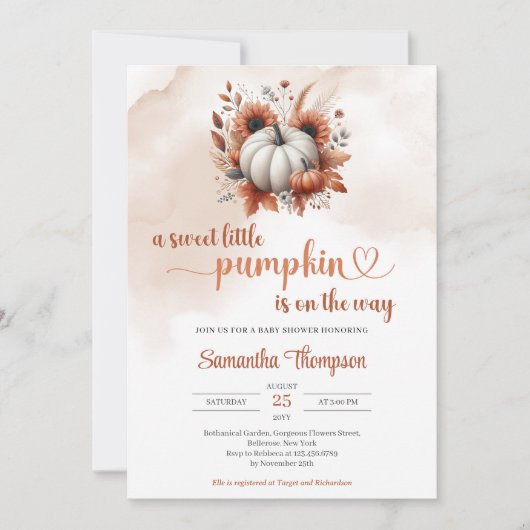 秋の白カボチャterracotta銅ひまわり 招待状 (正面)