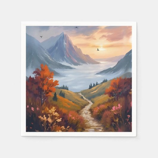 秋の白昼夢 | 秋の山の風景画 スタンダードカクテルナプキン (正面)