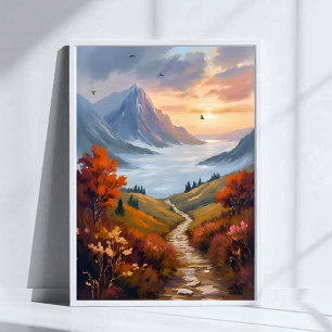 秋の白昼夢 秋の山の風景画 ポスター