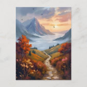 秋の白昼夢 | 秋の山の風景画 ポストカード (正面)