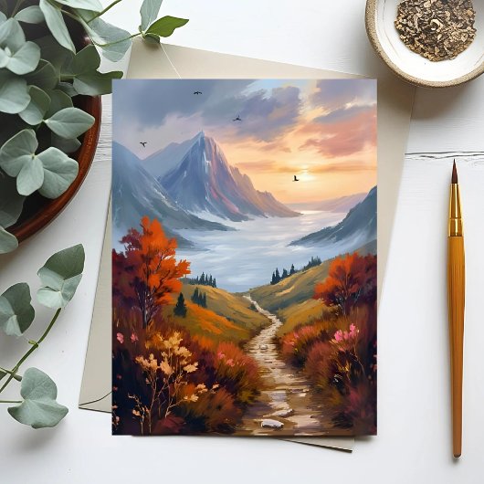 秋の白昼夢 | 秋の山の風景画 ポストカード