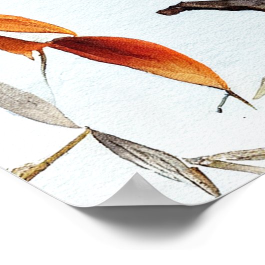 秋の白樺の木に座るフクロウ2羽 ポスター (角)