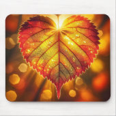 秋の白熱［赤熱］光を放つハート葉 マウスパッド (正面)