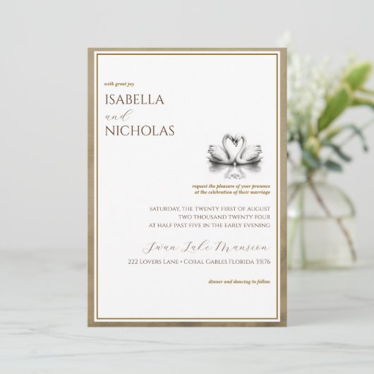 秋の白鳥の湖の結婚式の招待 招待状 (スタンド正面)