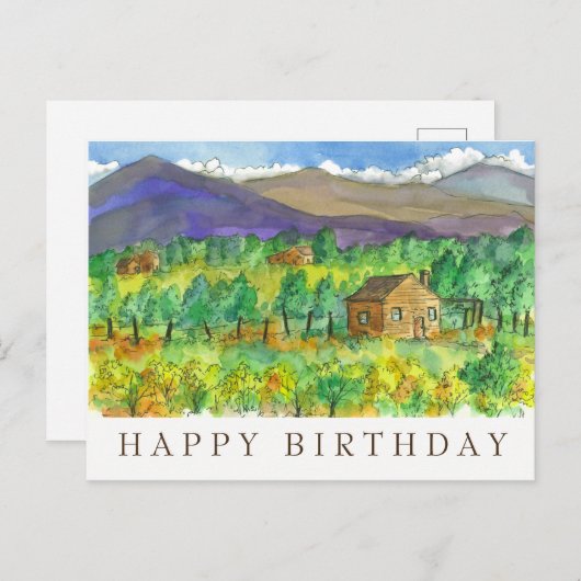 秋の砂漠の水の色絵画のハッピーバースデー ポストカード (正面/裏面)