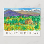 秋の砂漠の水の色絵画のハッピーバースデー ポストカード (正面)