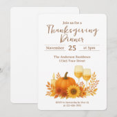 秋の祝典 - エレガントなゴールドの感謝祭 招待状 (正面/裏面)