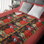 秋の祭り アンティーク絵画 かぼちゃの装飾 フリースブランケット