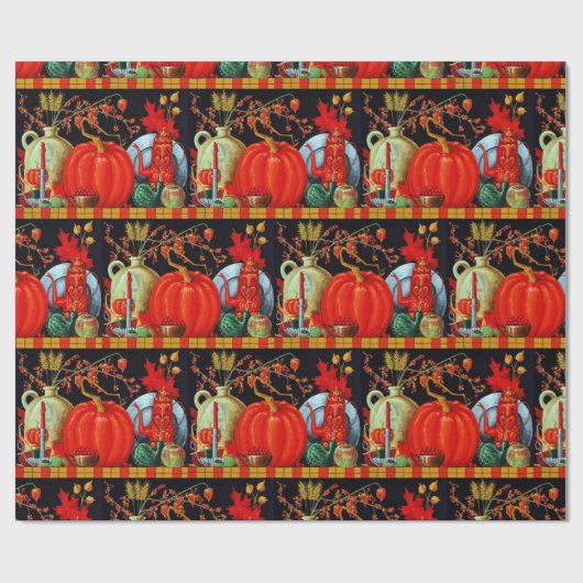 秋の祭り アンティーク絵画 かぼちゃの装飾 ラッピングペーパー (フラット)