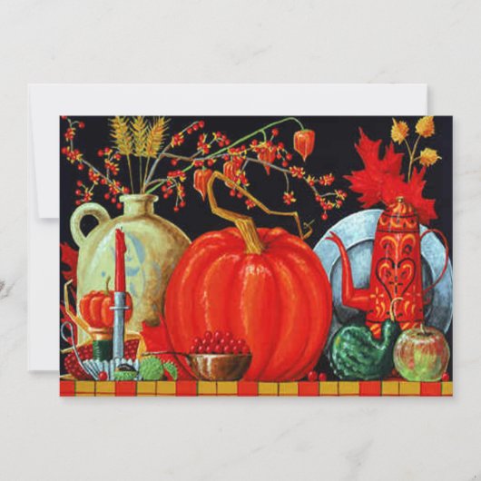 秋の祭り アンティーク絵画 かぼちゃの装飾 招待状 (正面)