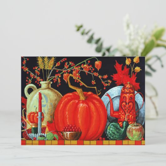 秋の祭り アンティーク絵画 かぼちゃの装飾 招待状 (スタンド正面)
