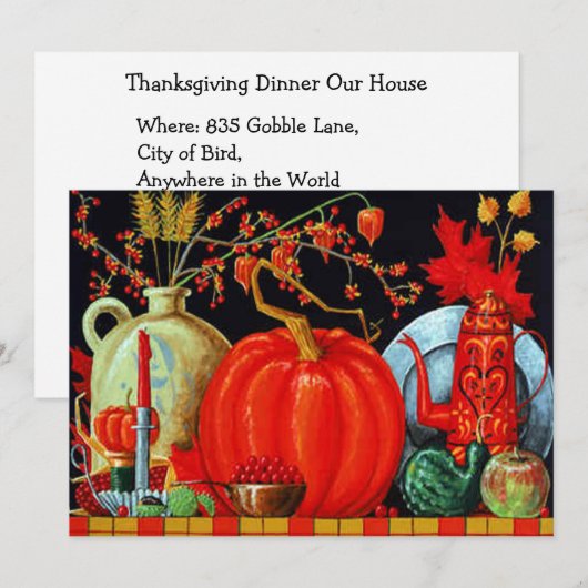 秋の祭り アンティーク絵画 パンプキン装飾 招待状 (正面/裏面)