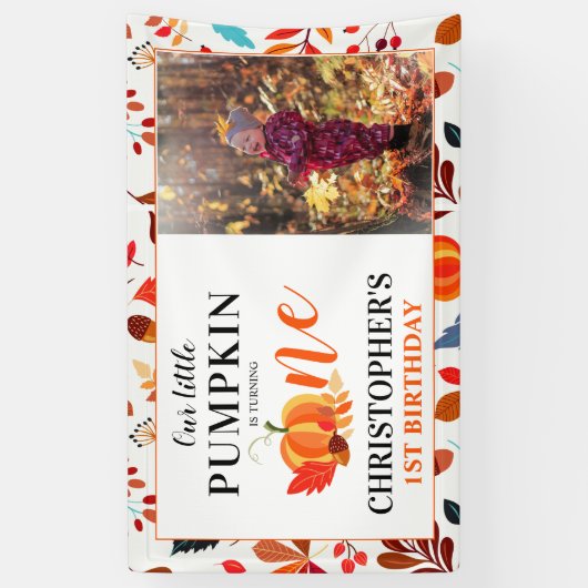 秋の私たちの小さなカボチャ1st誕生日の写真 横断幕 (縦)