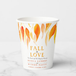 秋の秋のオレンジ葉の結婚 紙コップ