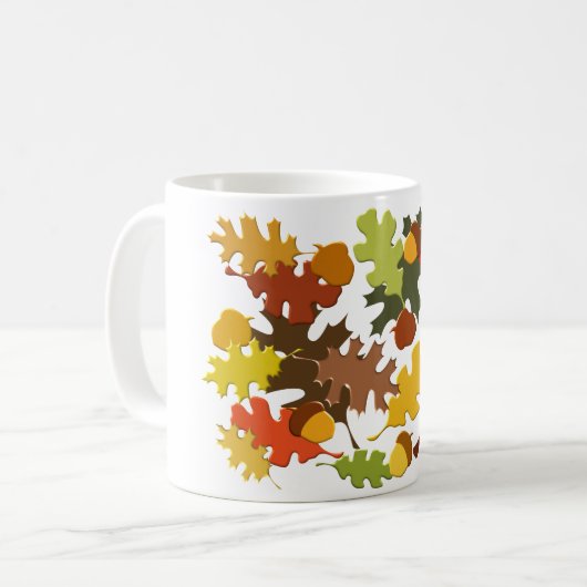 秋の秋の季節はカシが設計するのを残します コーヒーマグカップ (正面左)