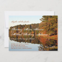 秋の秋の木のleaves湖の結婚式招待状 招待状