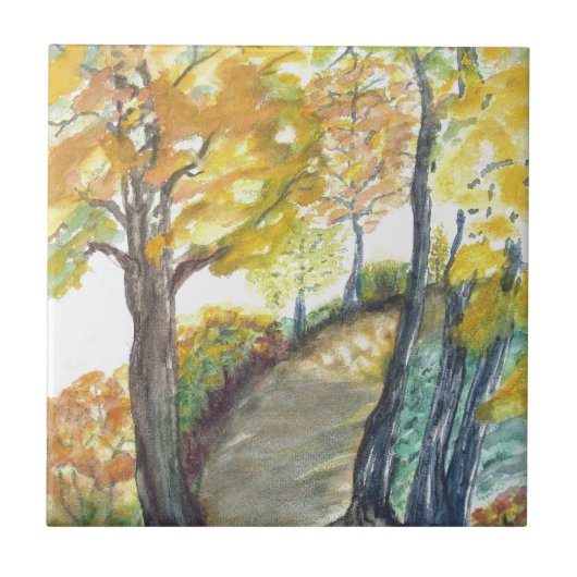 秋の秋の木は芸術の絵画の運命を去ります タイル (正面)