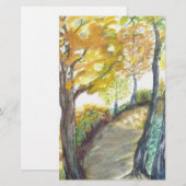 秋の秋の木は芸術の絵画の運命を去ります 便箋 (正面/裏面)