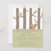 秋の秋の森林リスのベビーシャワー 招待状 (正面)