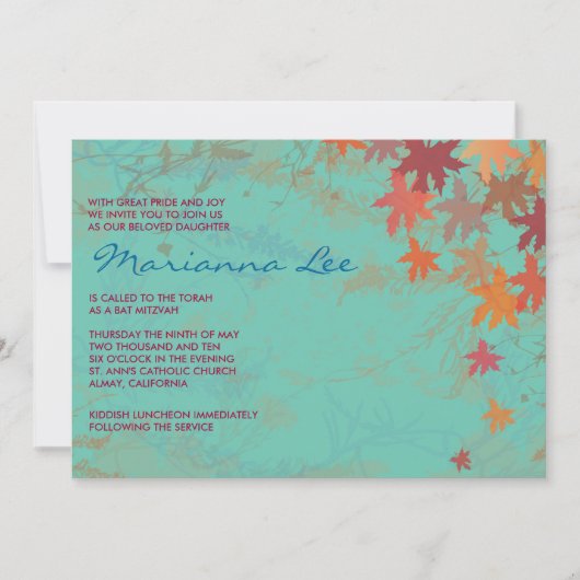 秋の秋の秋離れのバルミツワー招待状 招待状 (正面)