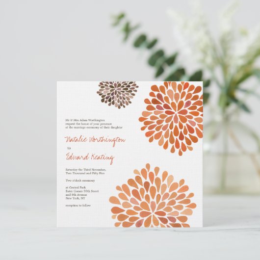 秋の秋の結婚式の花の開花の招待状 招待状 (スタンド正面)