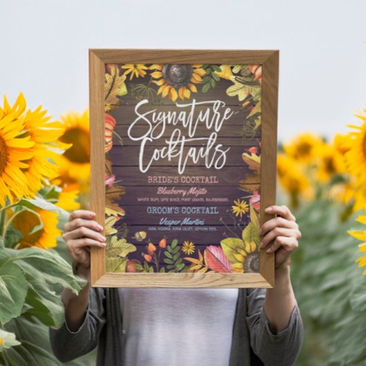 秋の秋の結婚式シグネチャーカクテルドリンクメニュー ポスター