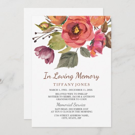 秋の秋の花を愛の記憶サービス 招待状 (正面/裏面)