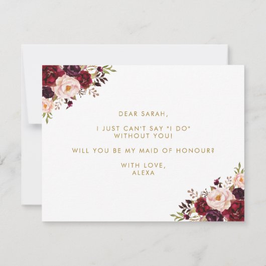 秋の秋の花柄はです名誉のある私の女中決定します 招待状 (裏面)