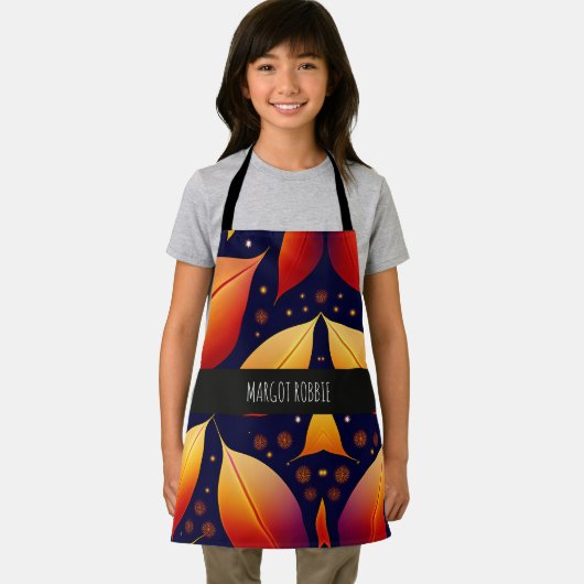 秋の秋の落下離れのオレンジ色アイソメパターン エプロン (インサイチュ)