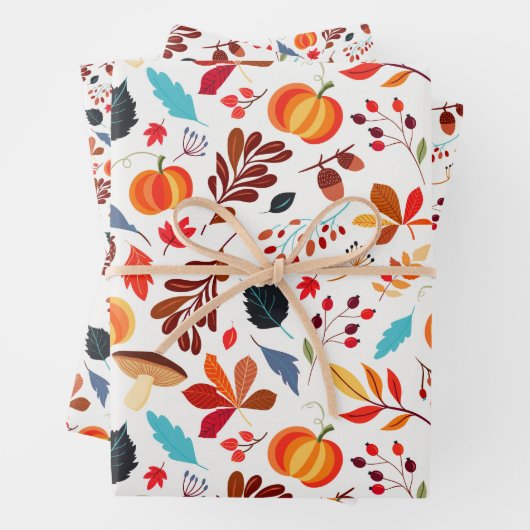 秋の秋の葉かぼちゃハロウィーンテーマ ラッピングペーパーシート (インサイチュ)