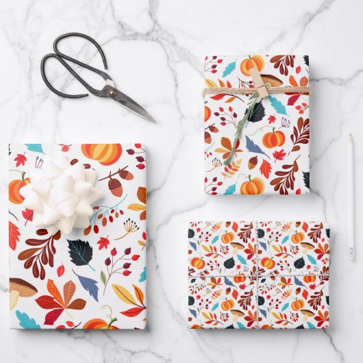 秋の秋の葉かぼちゃハロウィーンテーマ ラッピングペーパーシート (正面)