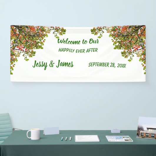 秋の秋の葉の緑の葉のウェディングパーティー 横断幕 (トレードショー)