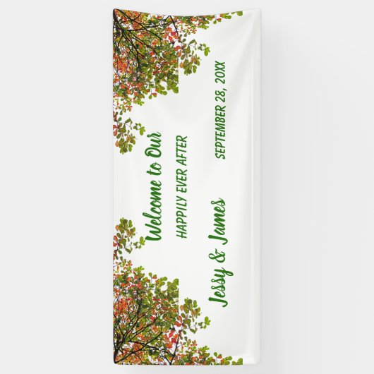 秋の秋の葉の緑の葉のウェディングパーティー 横断幕 (縦)