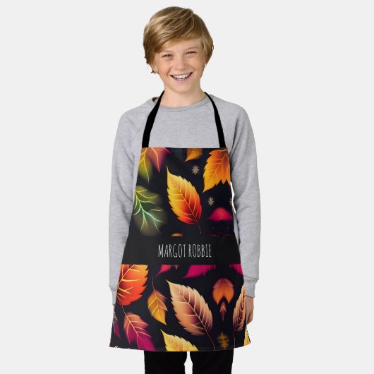 秋の秋の葉秋のグラデーション虹のパターン エプロン (着用した状態)