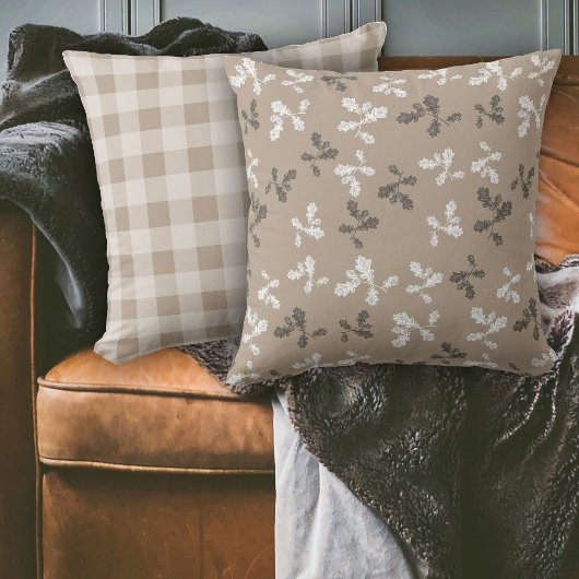 秋の秋の葉葉の茶色の格子模様 クッション