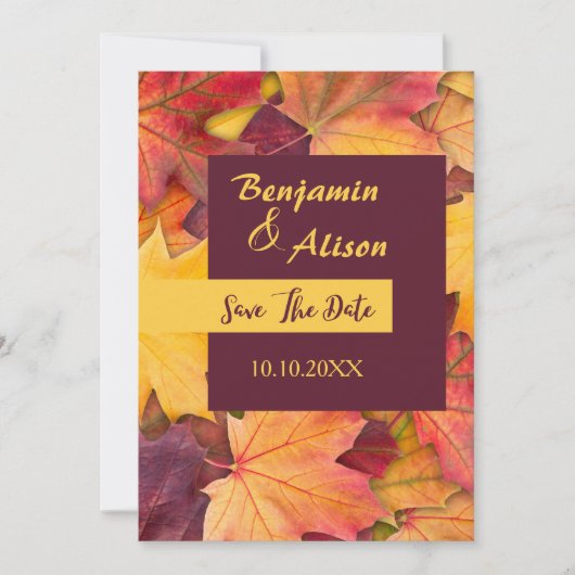 秋の秋の離れメープル結婚式の日付を保存 招待状 (正面)
