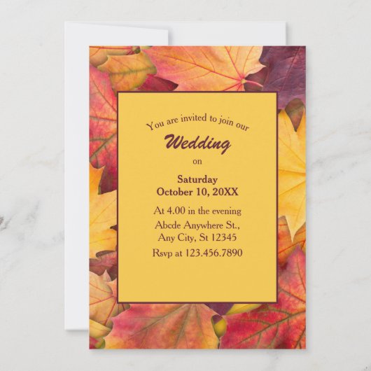 秋の秋の離れメープル結婚式の日付を保存 招待状 (裏面)