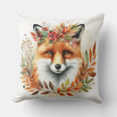 秋の秋をテーマにしたウッドランドかわいいキツネフラワーリース クッション (正面)