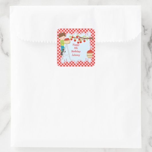 秋の秋アップルピックブルネットボーイ誕生日 スクエアシール (バッグ)