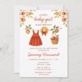 秋の秋アップル服ラインガールベビーシャワー 招待状 (正面)